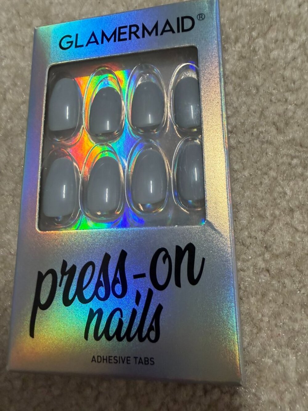 Glamermaid Gray Press-On Nails Oval Short Glossy Gray NIB